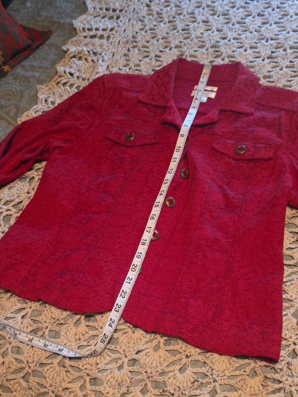 Christopher & Banks Textured Red Button-Front Jean Jacket - Picture 6 of 8